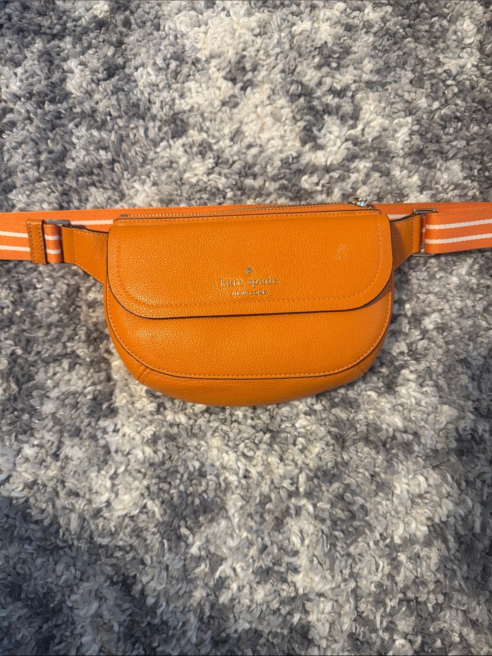kate spade Orange Pebbled Leather Belt Bag with Striped Strap